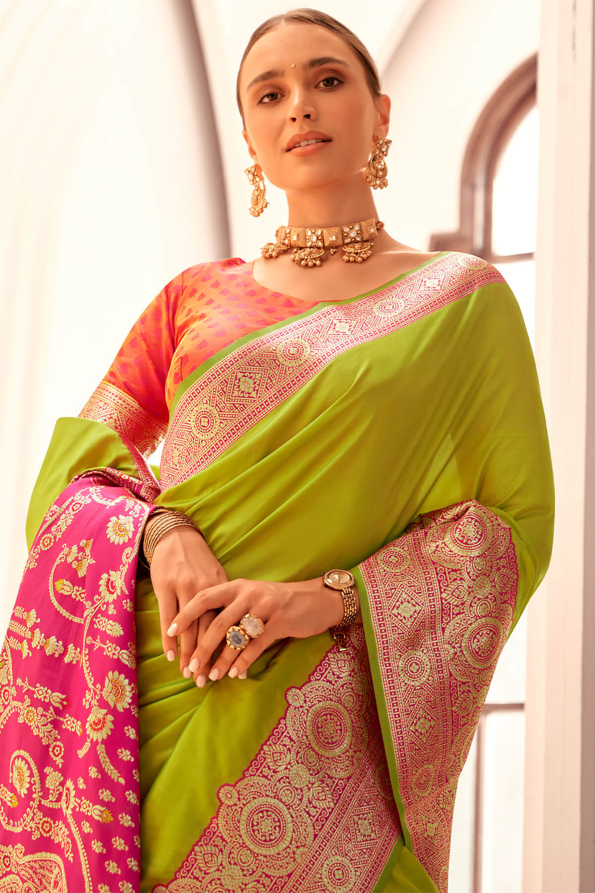 Salad Green Zari Woven Soft Banarasi Silk Saree