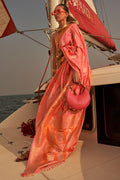 Salmon Pink Two Tone Banarasi Satin Silk Saree