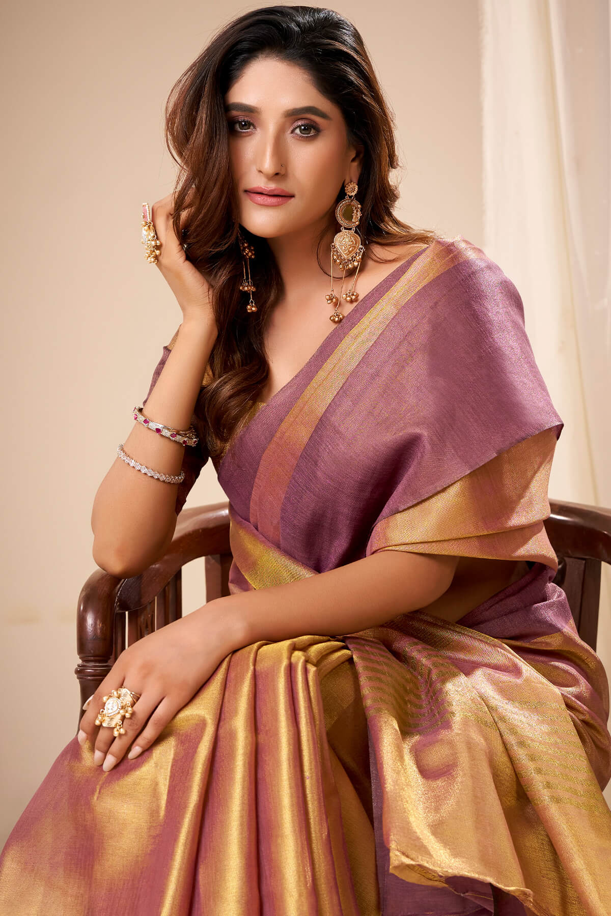 Sand Brown Banarasi Tissue Silk Saree