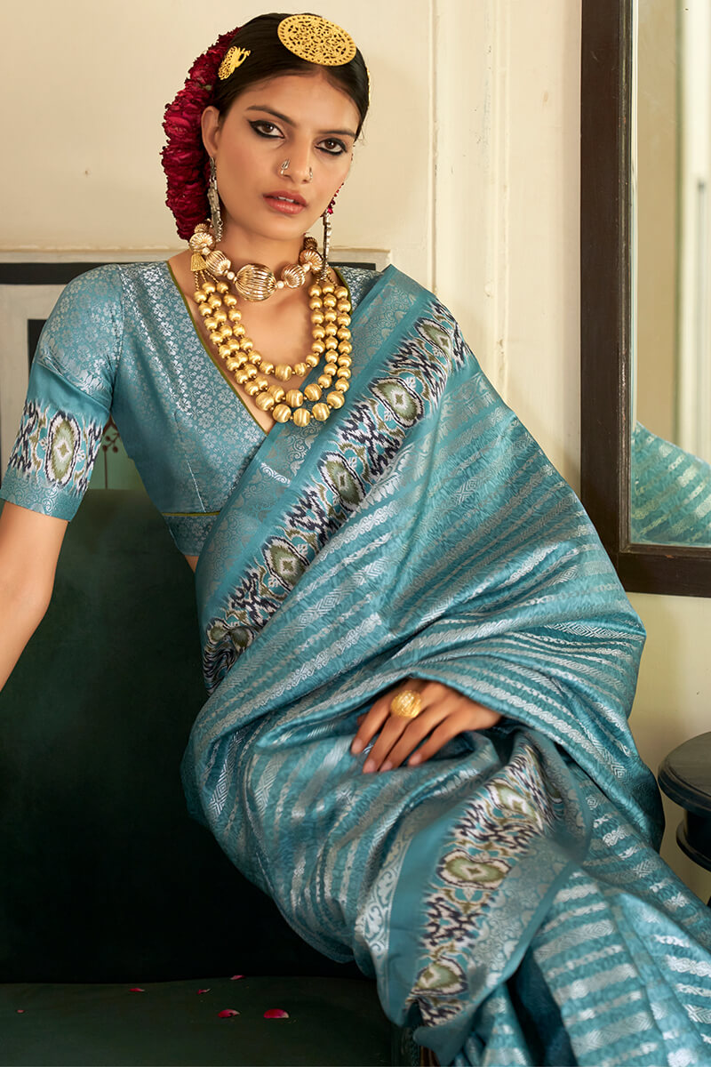 Sea Green Digital Printed Soft Silk Saree