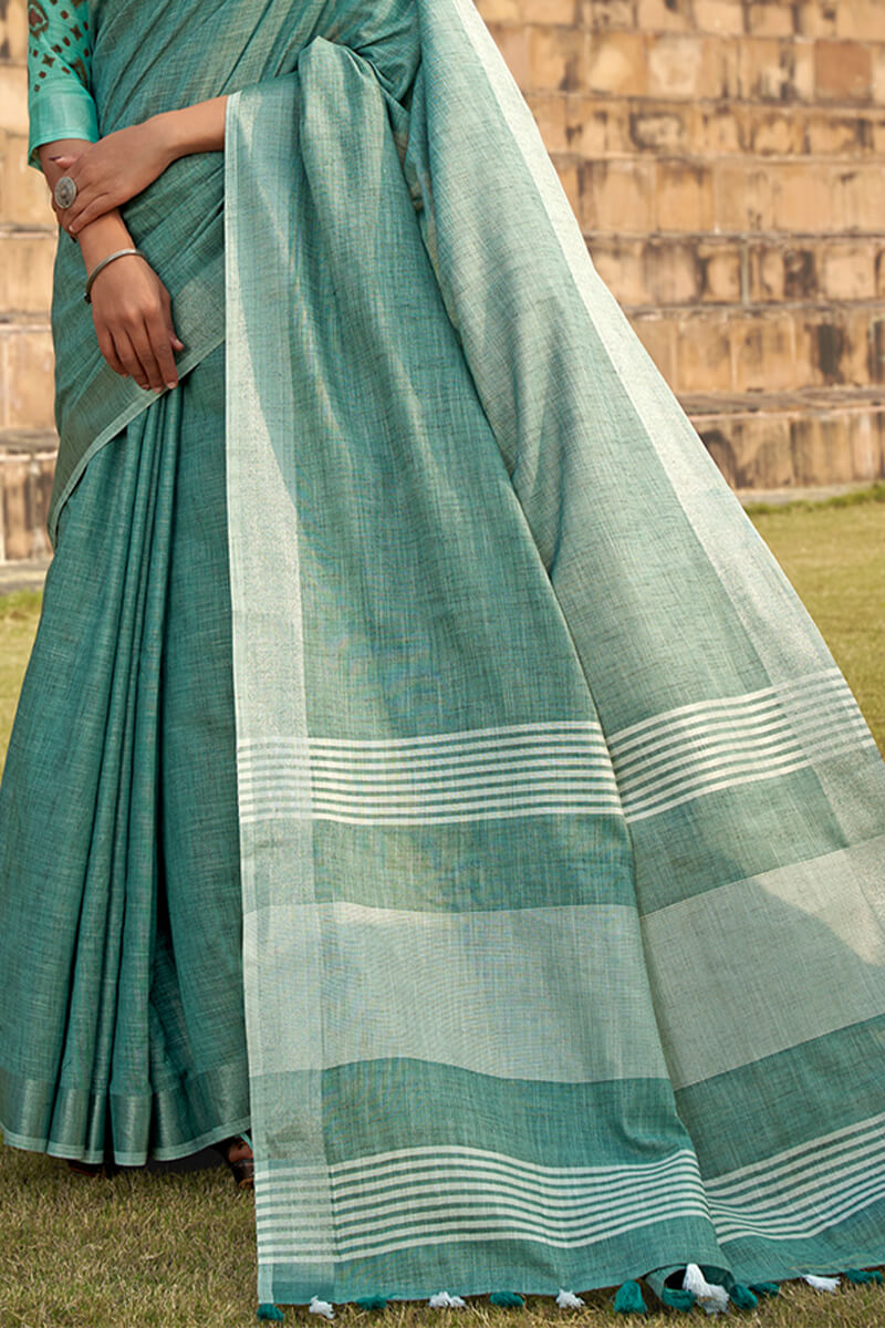 Sea Turtle Green Soft Linen Silk Saree