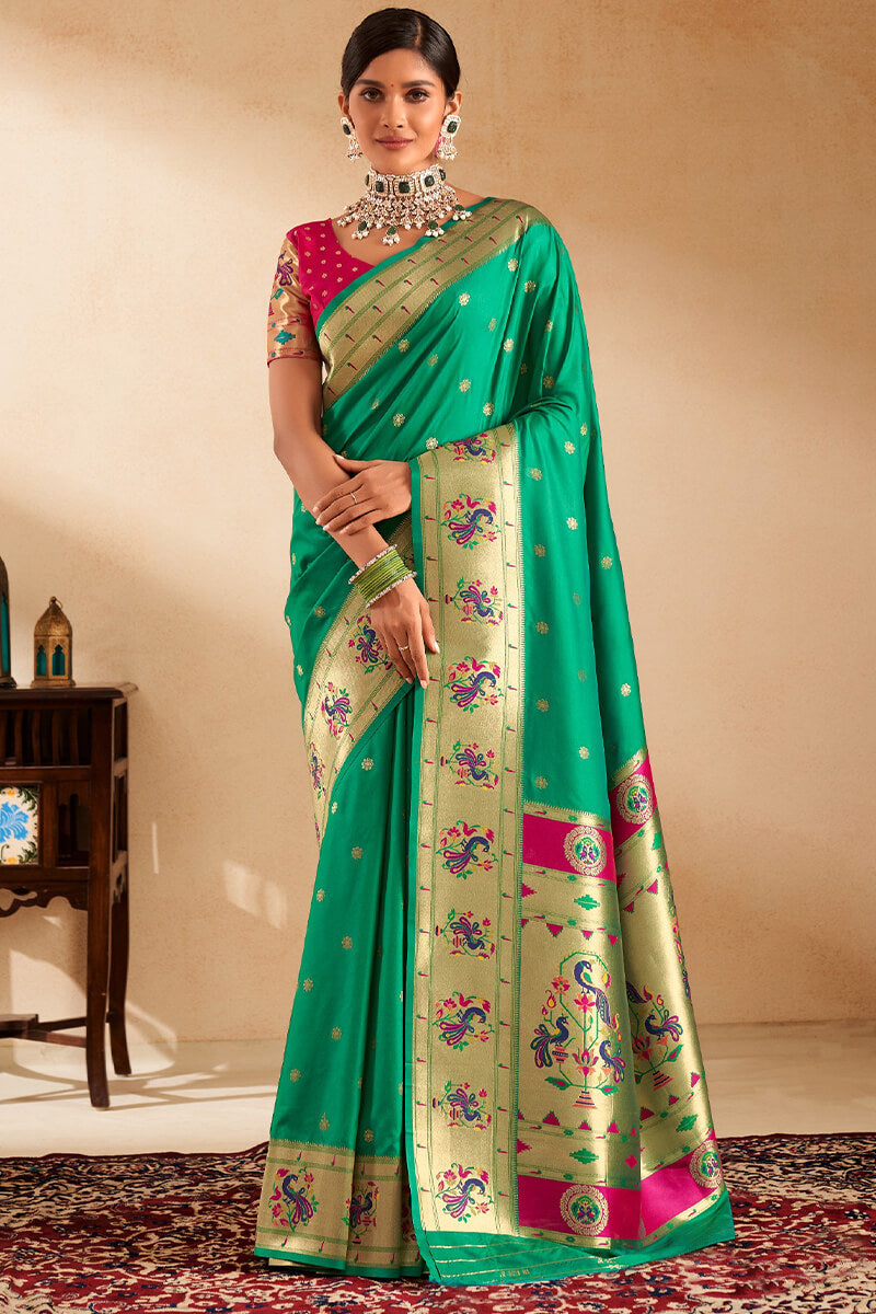 Seafoam Green Paithani Silk Saree