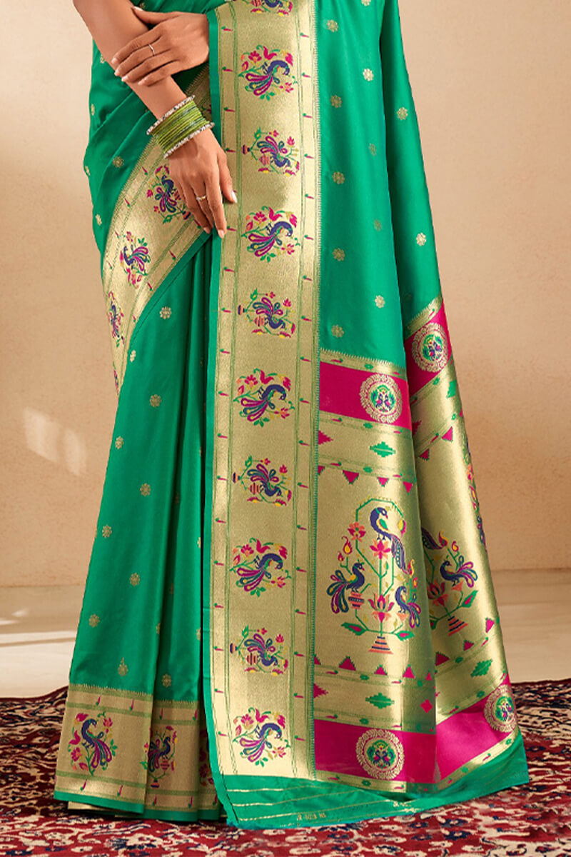 Seafoam Green Paithani Silk Saree