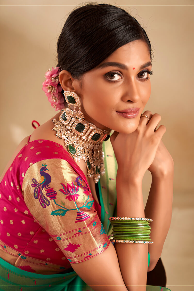 Seafoam Green Paithani Silk Saree