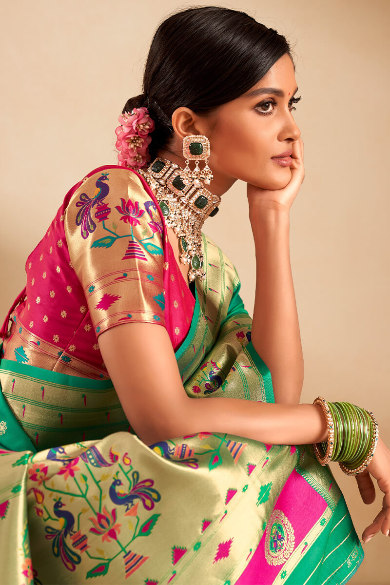 Seafoam Green Paithani Silk Saree