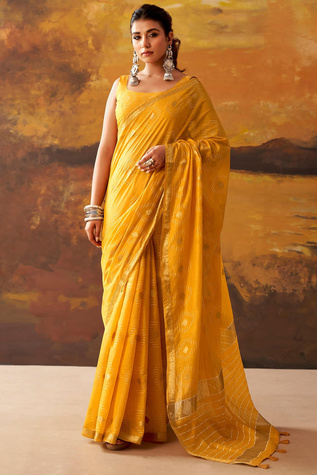 Selective Yellow Zari Woven Cotton Silk Saree