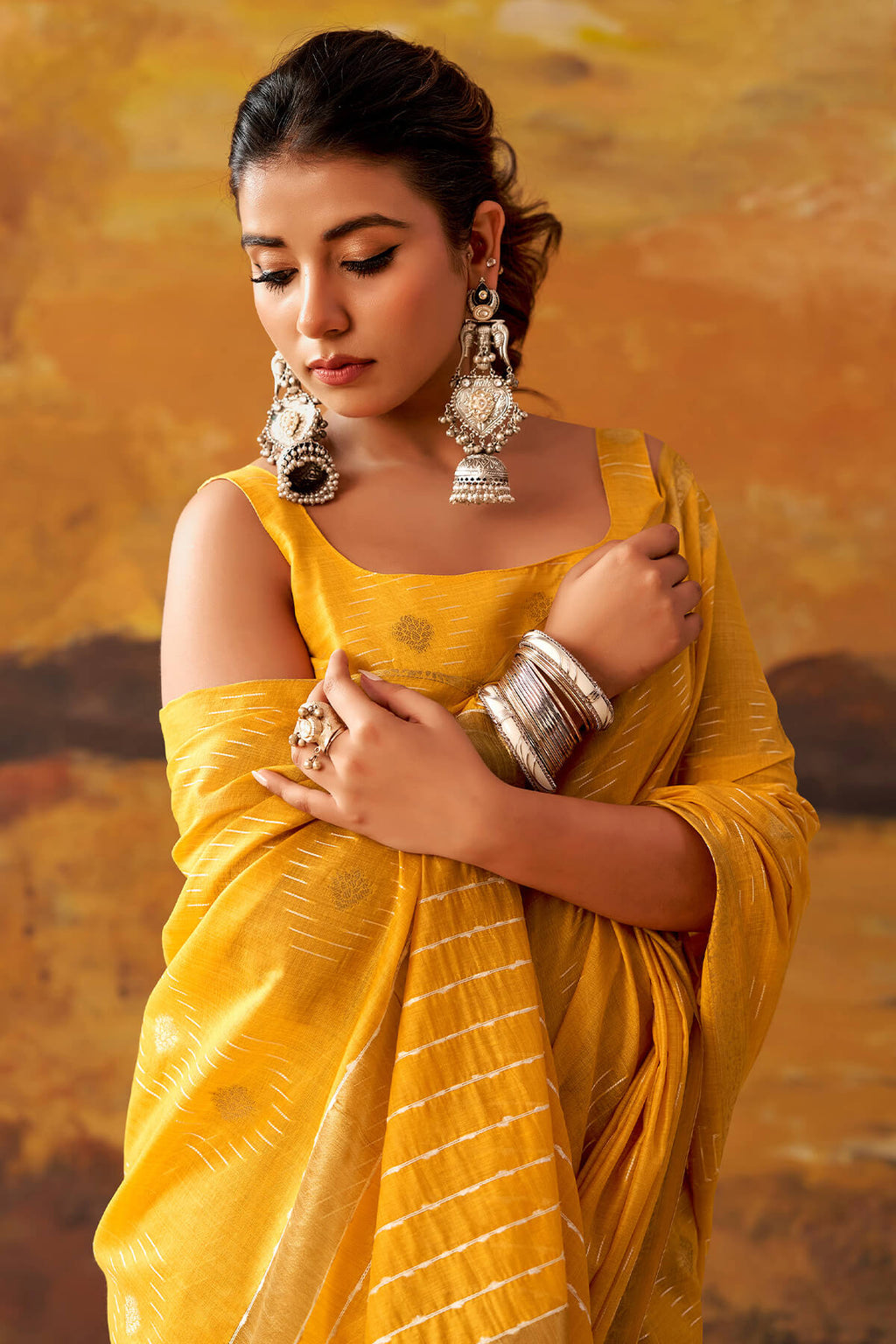 Selective Yellow Zari Woven Cotton Silk Saree