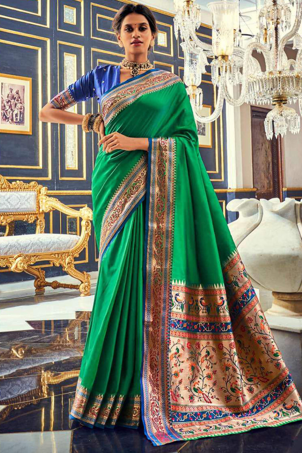 Shamrock Green Soft Paithani Silk Saree