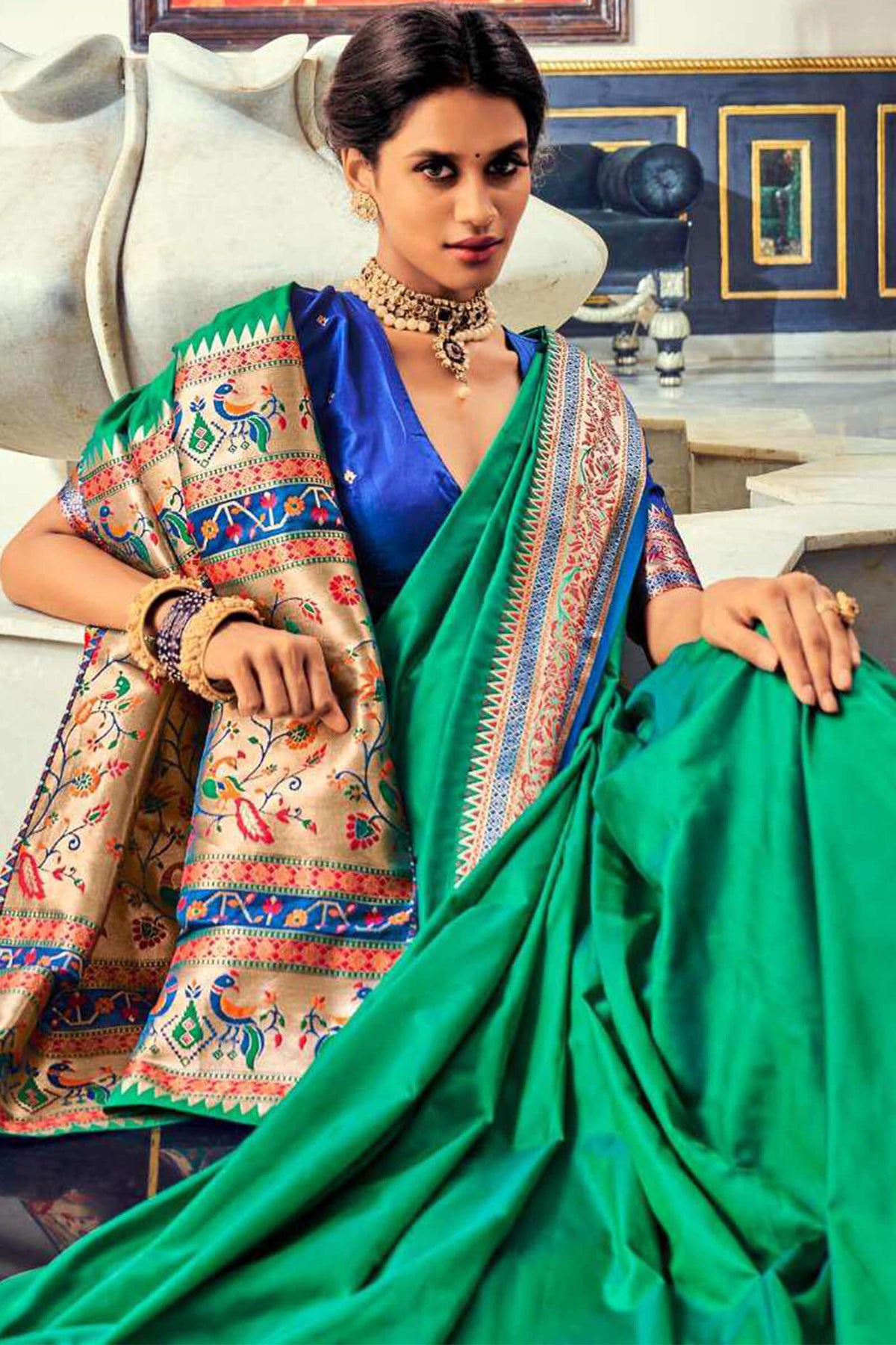 Shamrock Green Soft Paithani Silk Saree