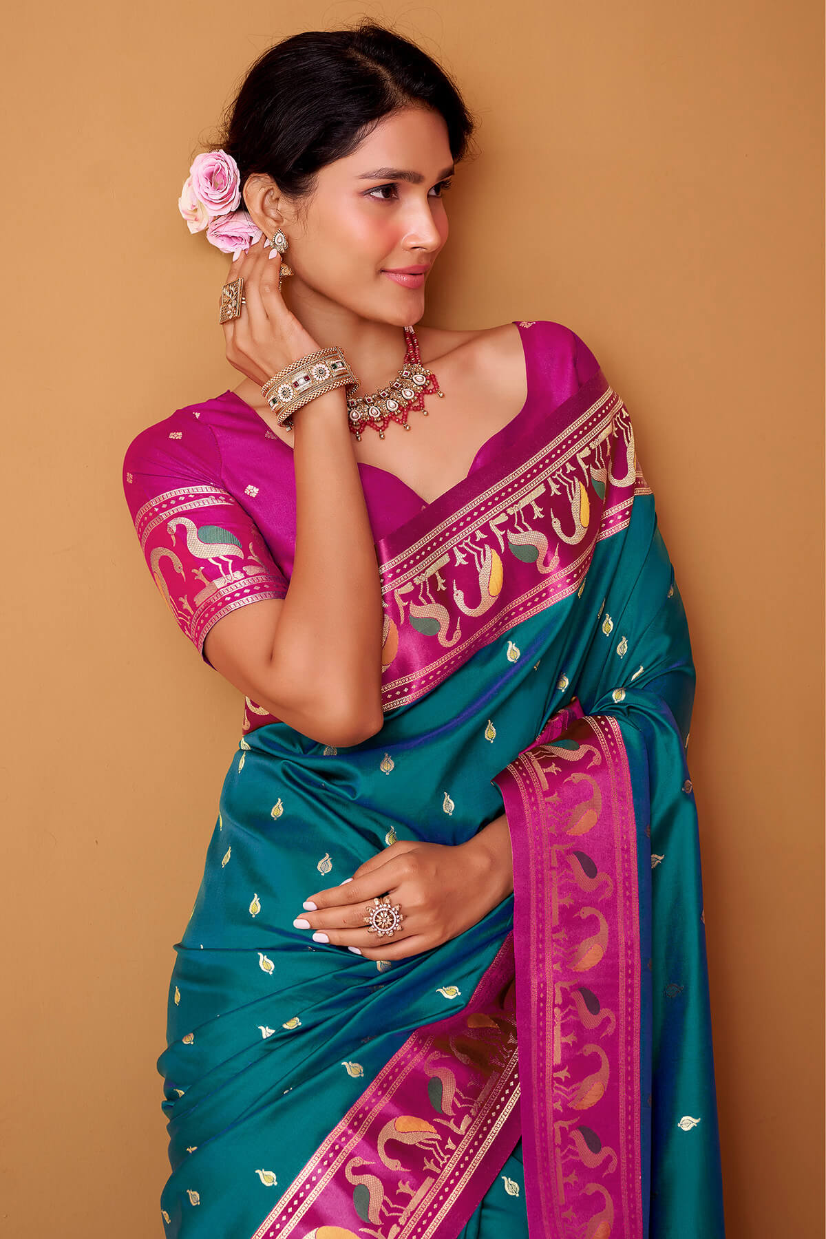 Sherpa Blue Banarasi Soft Satin Silk Saree