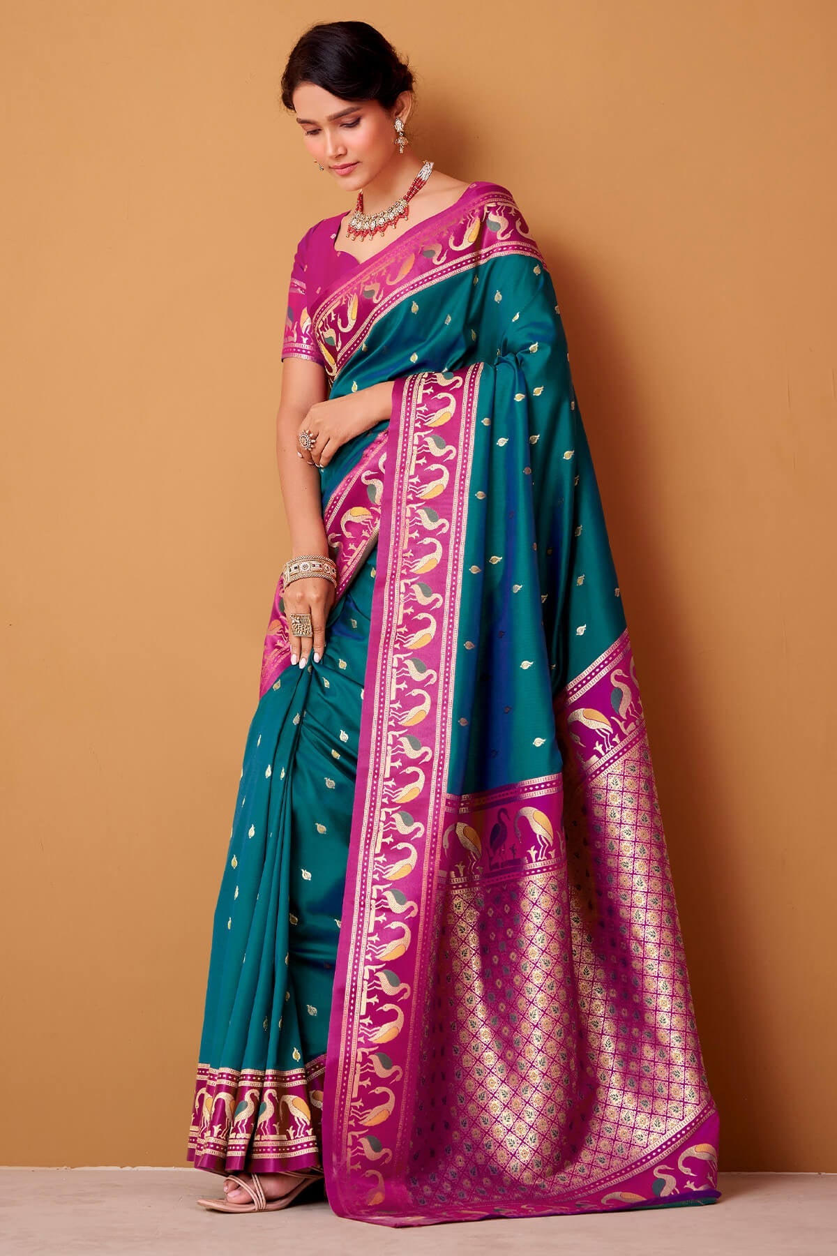 Sherpa Blue Banarasi Soft Satin Silk Saree