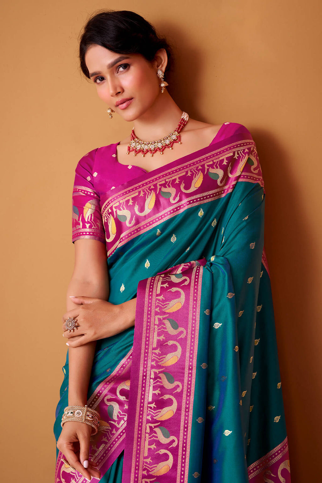 Sherpa Blue Banarasi Soft Satin Silk Saree