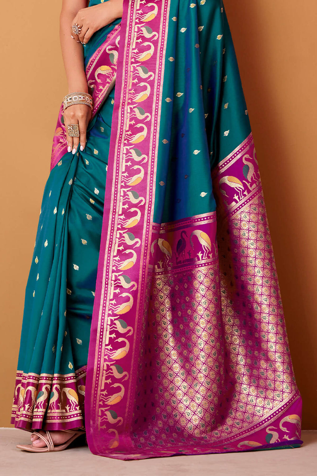 Sherpa Blue Banarasi Soft Satin Silk Saree