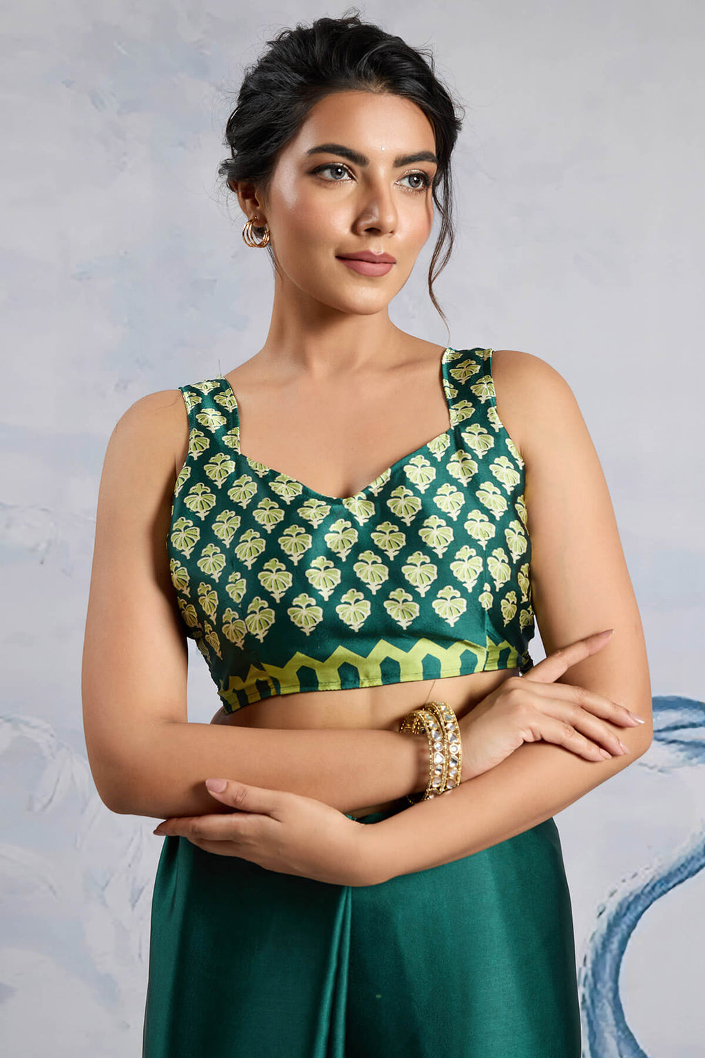 Sherwood Green Ajrakh Printed Satin Crepe Silk Saree
