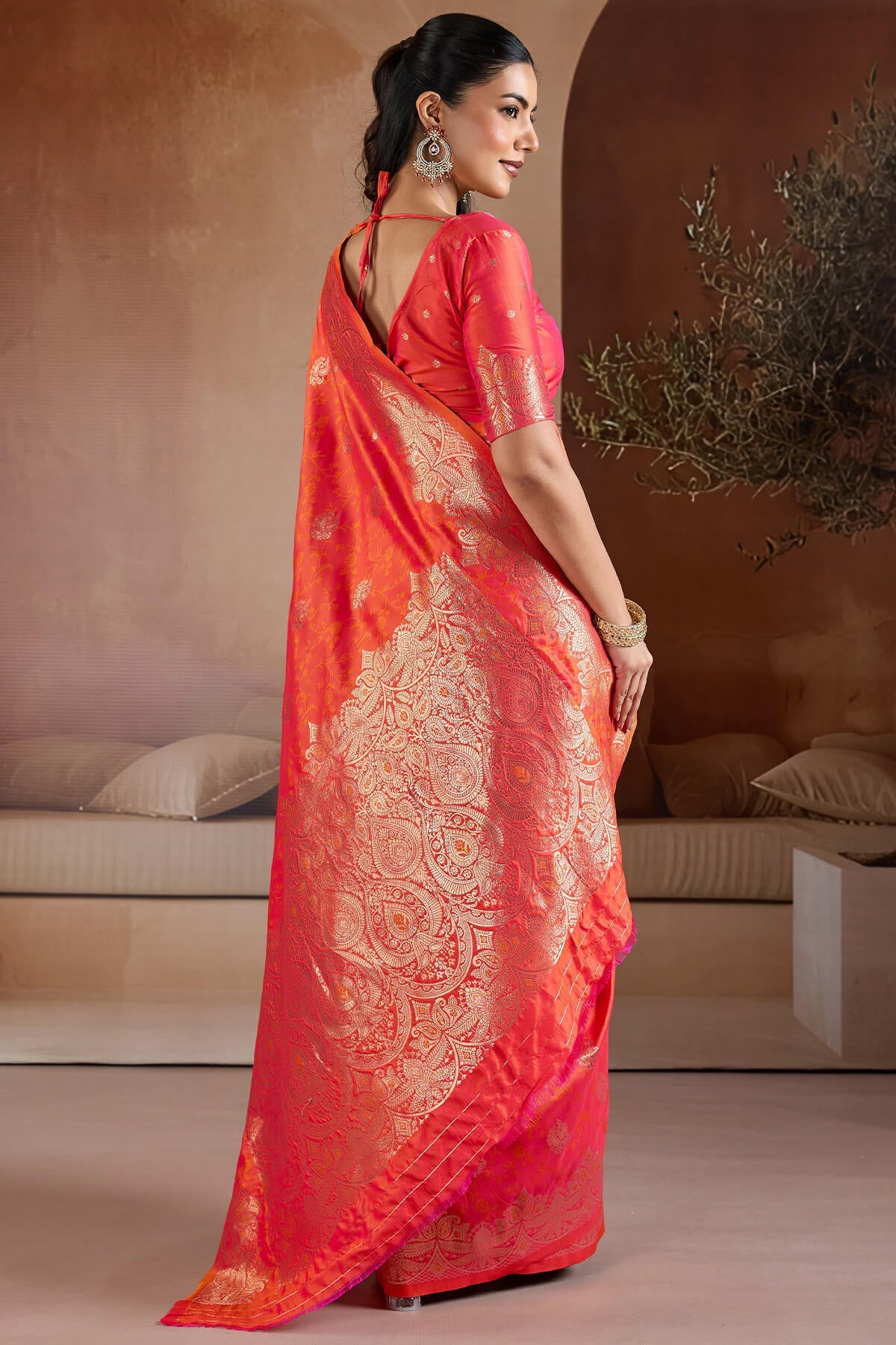 Shocking Orange Zari Handloom Soft Banarasi Silk Saree