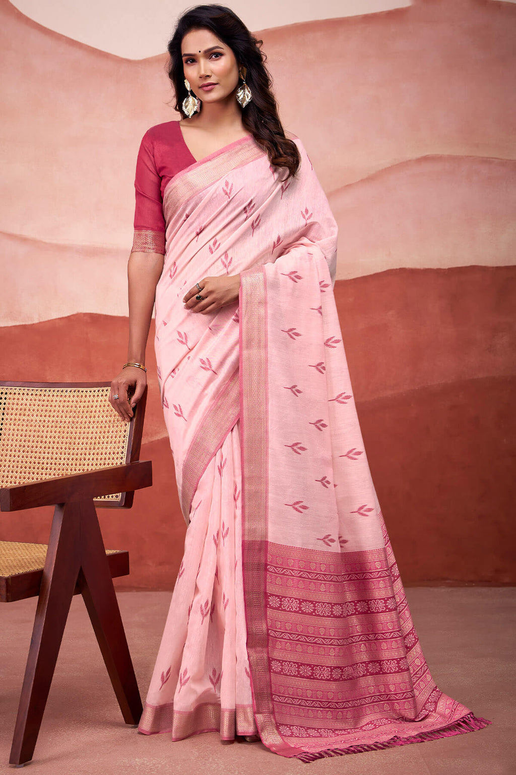 Soft Pink Modal Cotton Silk Saree