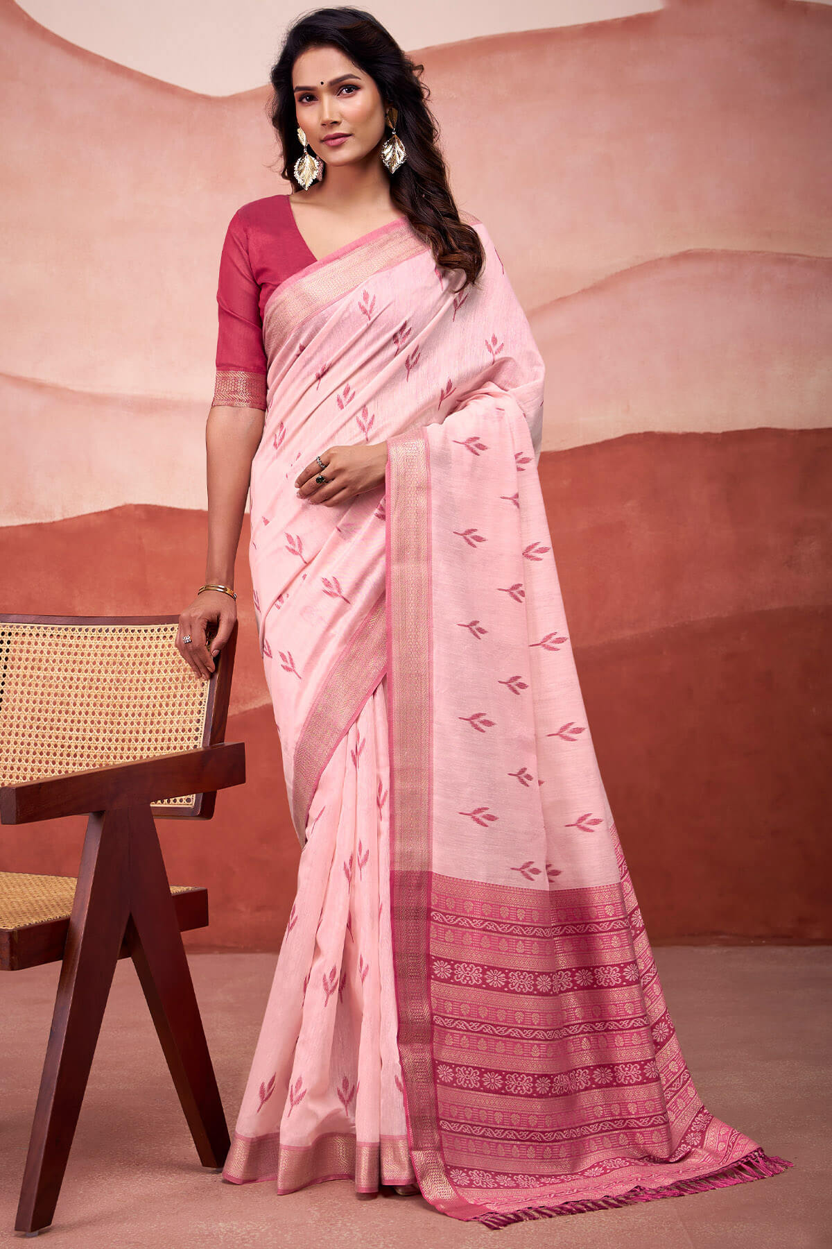 Soft Pink Modal Cotton Silk Saree