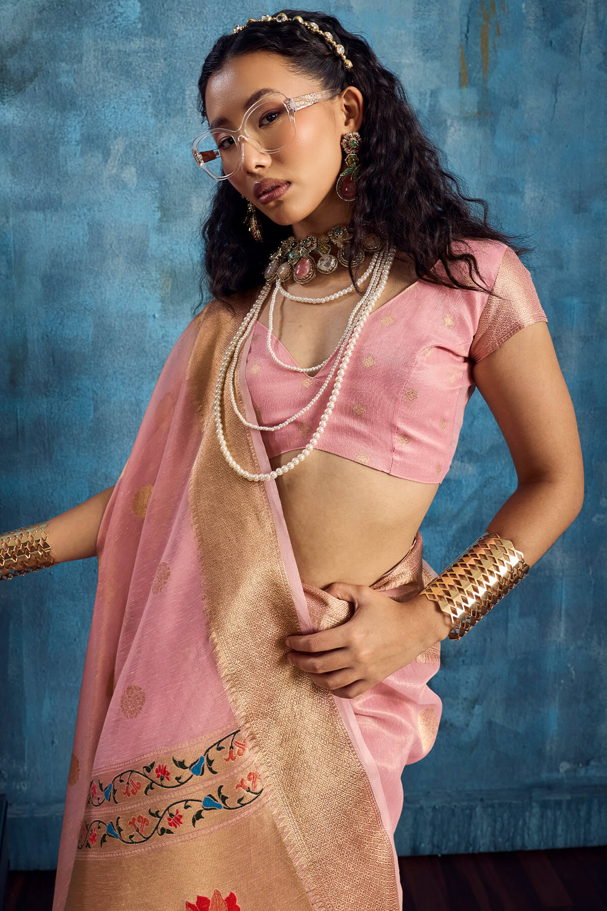 Soft Pink Paithani Tissue Silk Saree