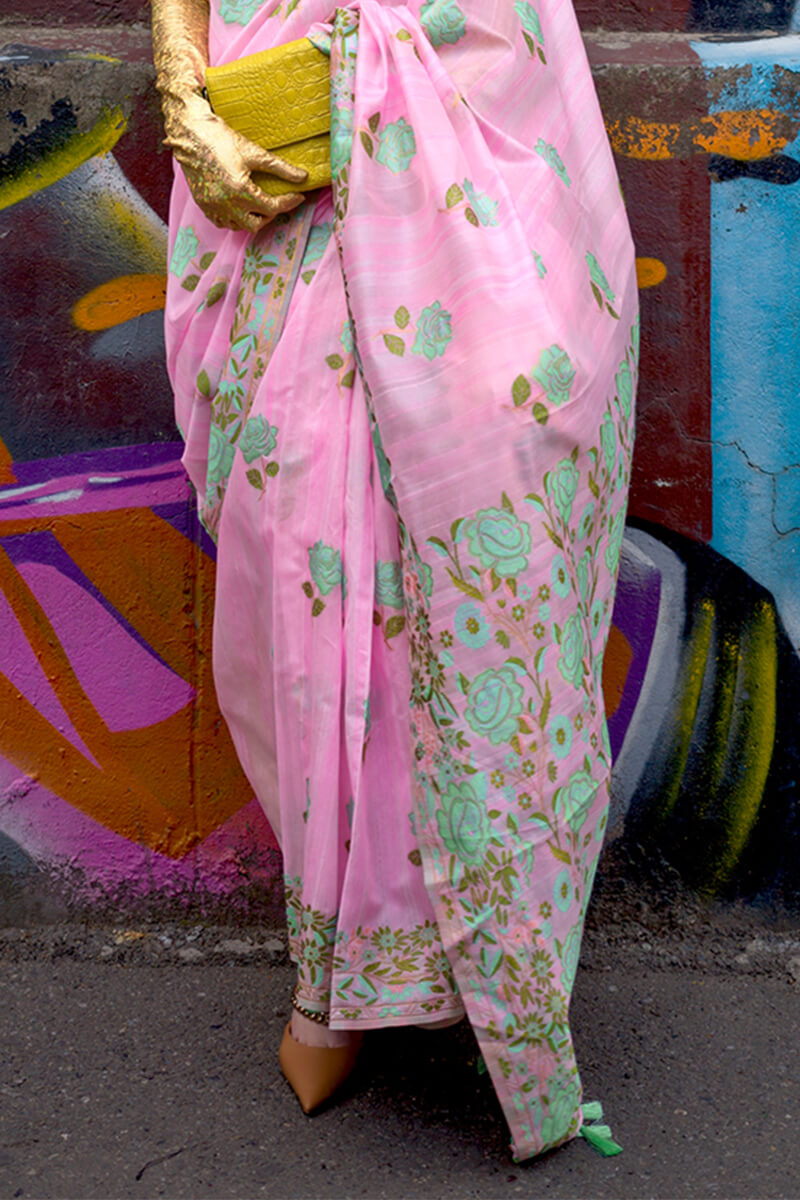 Soft Pink Parsi Woven Banarasi Silk Saree