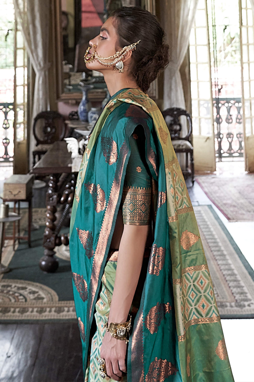 Spanish Green Banarasi Silk Saree