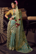 Spanish Green Pure Viscose Tissue Silk Hand Worked Saree