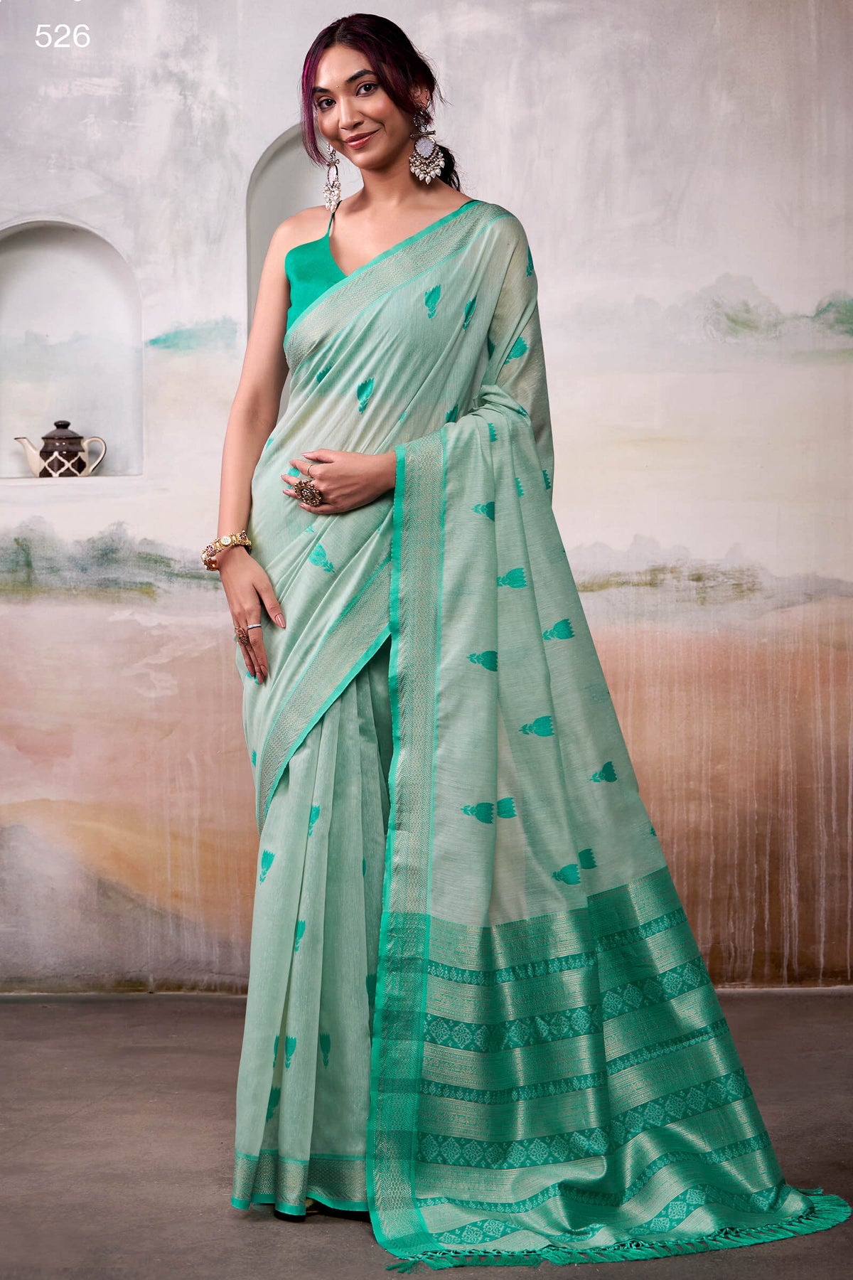 Spanish Green Zari Woven Cotton Silk Saree