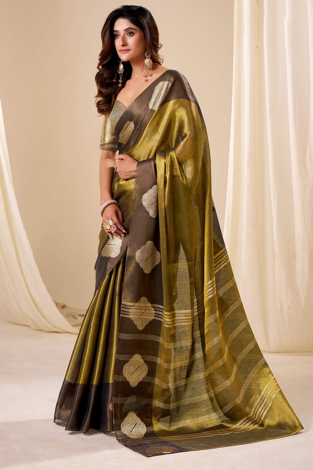Spicy Mustard Banarasi Tissue Silk Saree