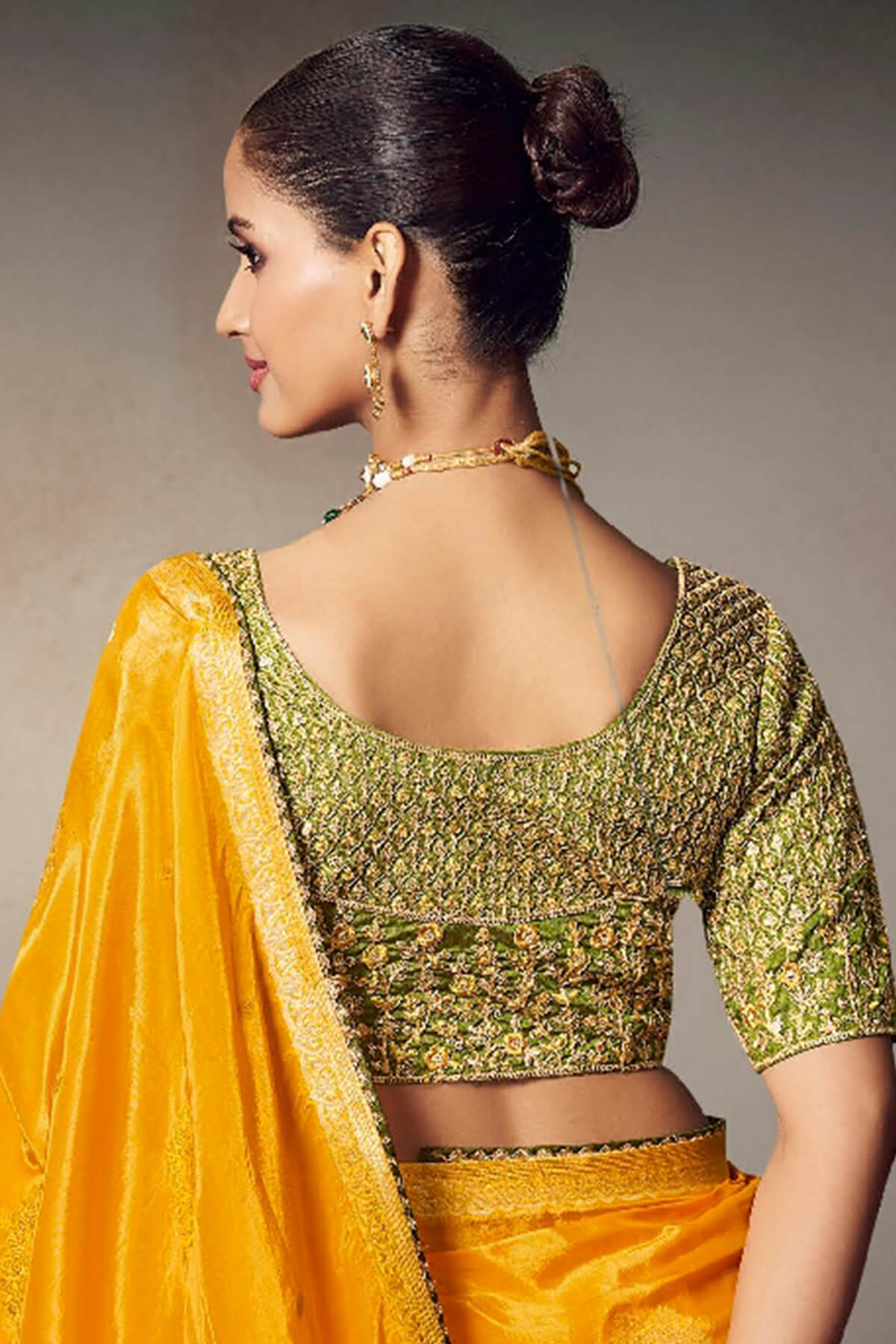 Squash Yellow Banarasi Silk Saree with Designer Blouse Piece