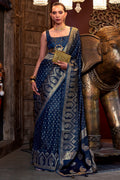 Stratos Blue Banarasi Satin Silk Saree