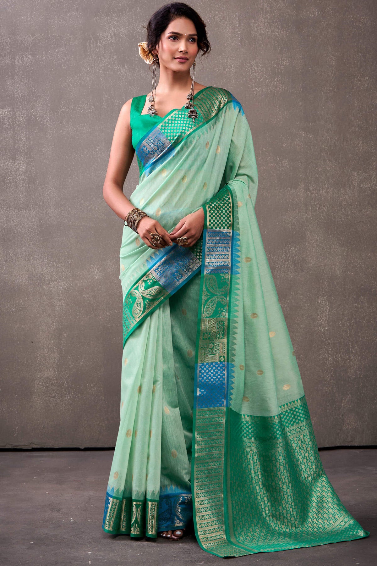 Summer Green Cotton Modal Silk Saree