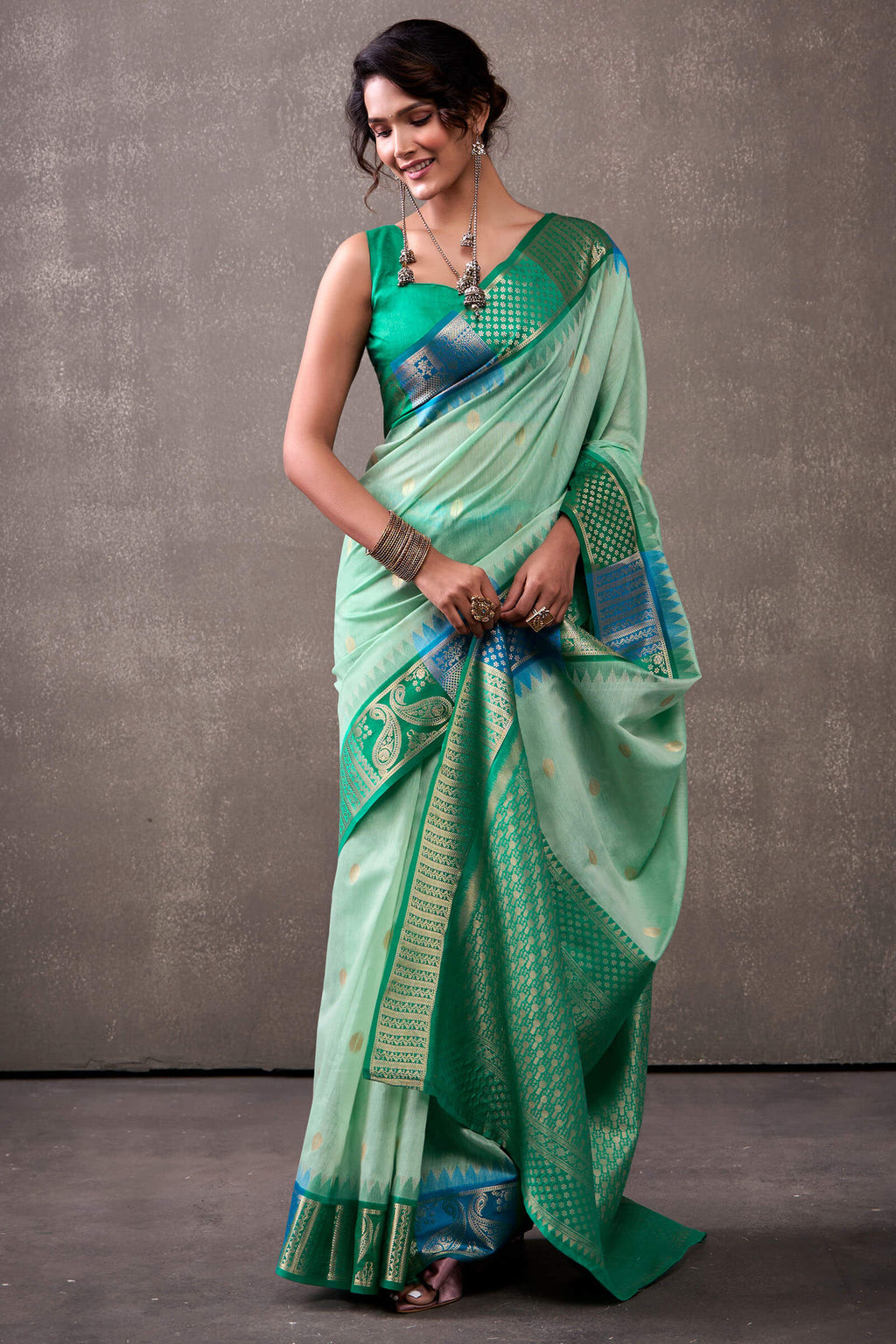 Summer Green Cotton Modal Silk Saree