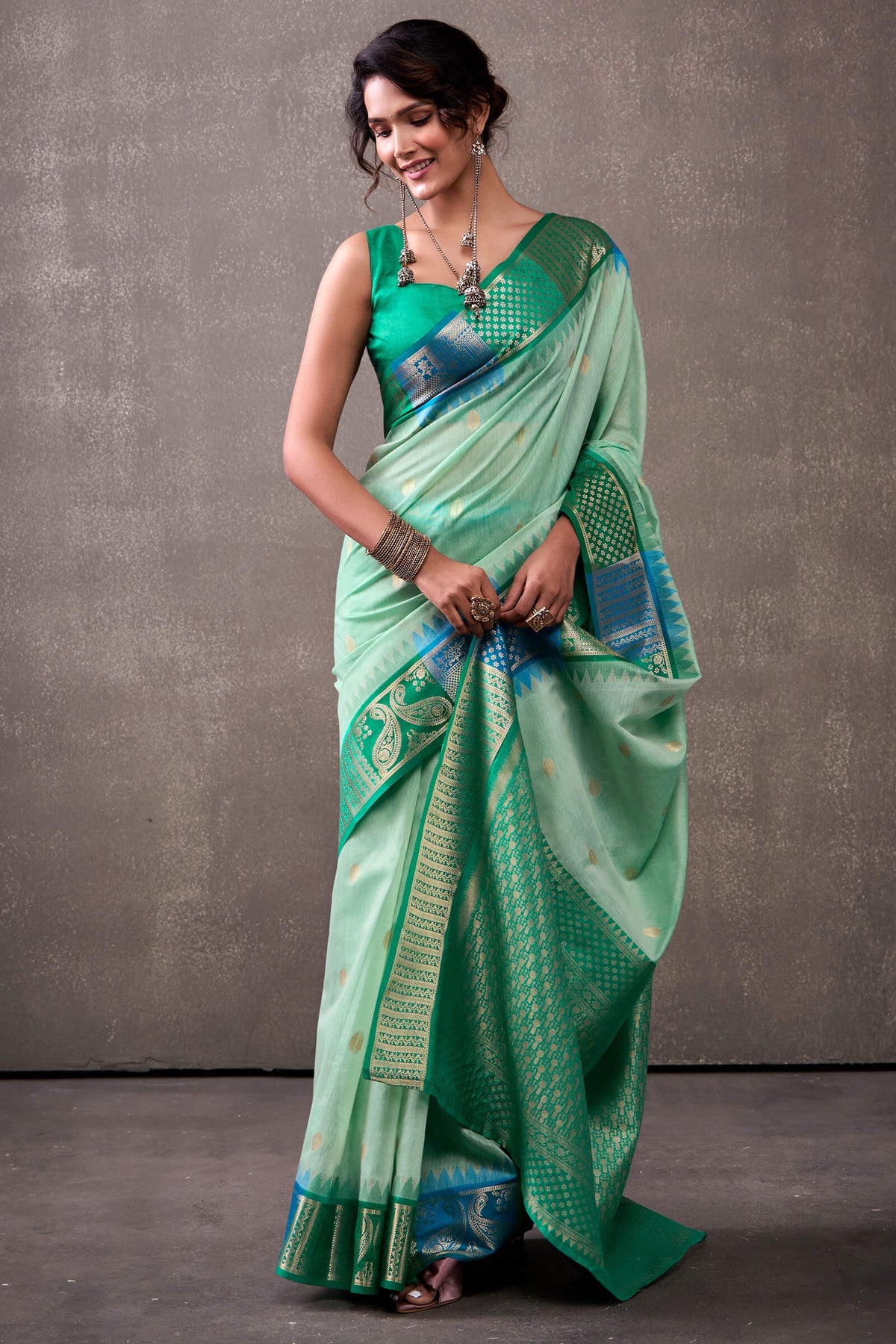 Summer Green Cotton Modal Silk Saree
