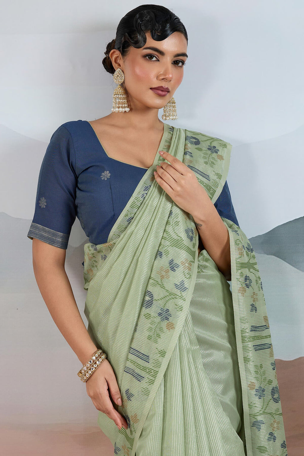 Summer Green Pure Tissue Silk Saree