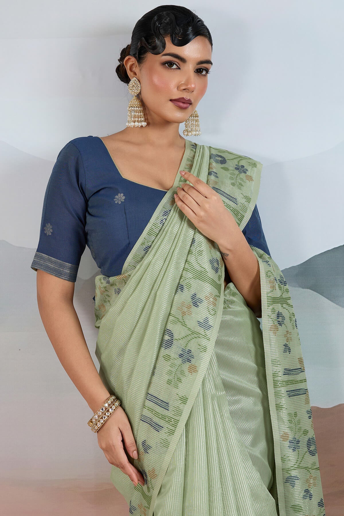 Summer Green Pure Tissue Silk Saree