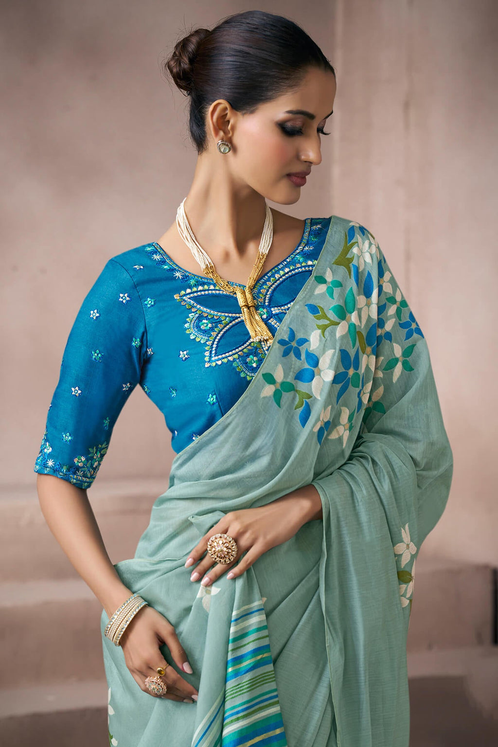 Summer Green Viscose Cotton Silk Saree with Embroidery Blouse