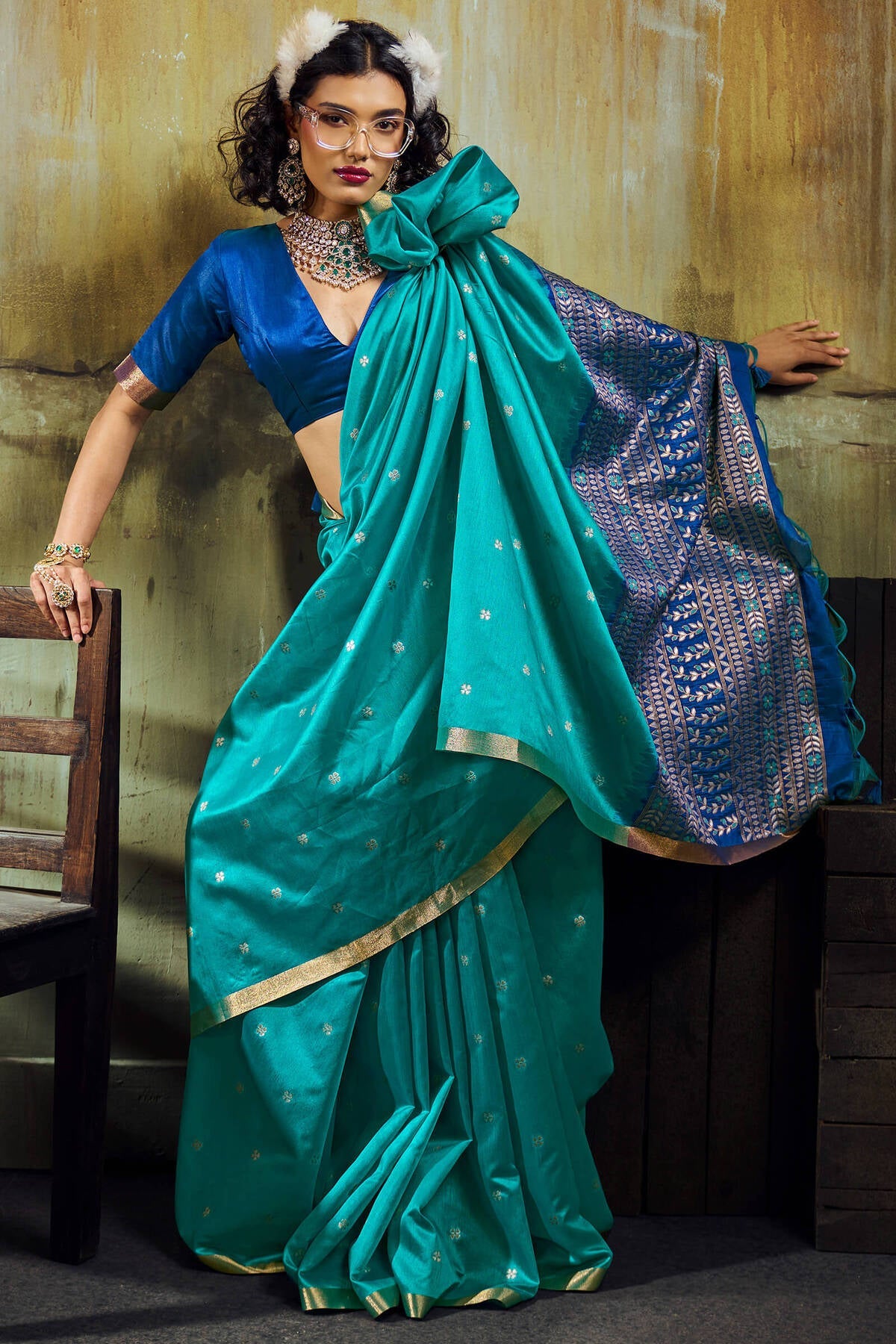Teal Blue Banarasi Handloom silk saree