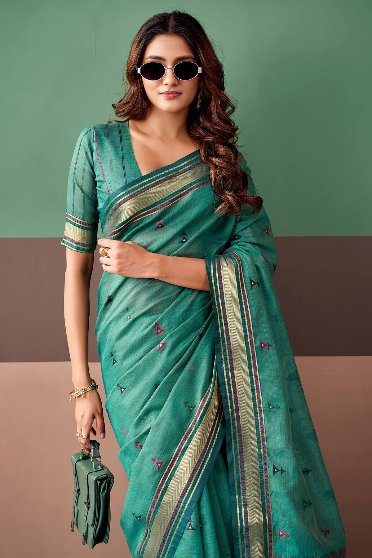 Teal Green Cotton Silk Saree
