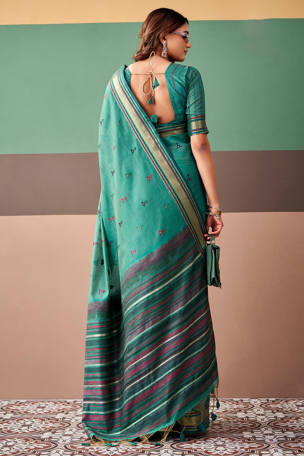 Teal Green Cotton Silk Saree