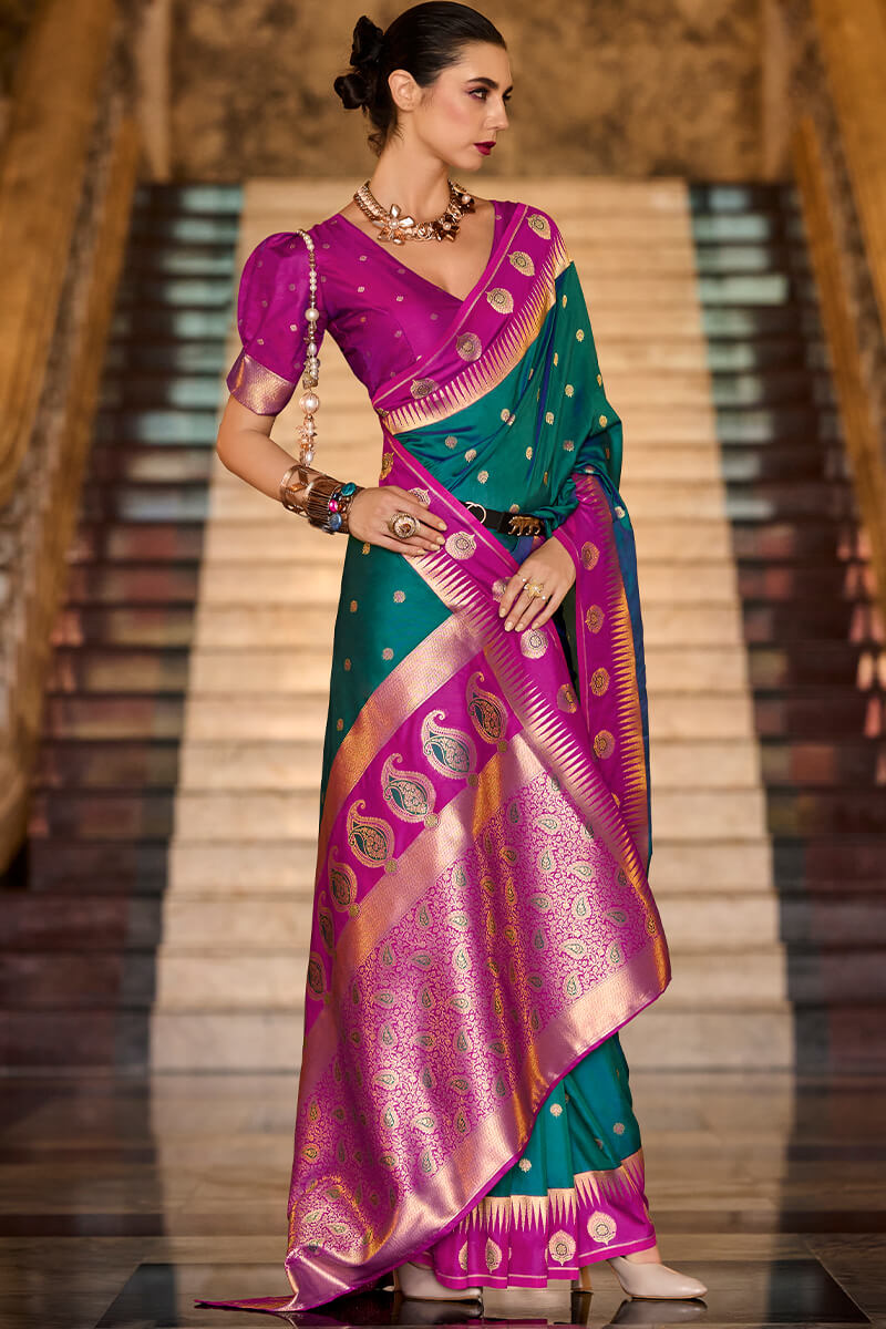 Teal Green Soft Banarasi Silk Saree