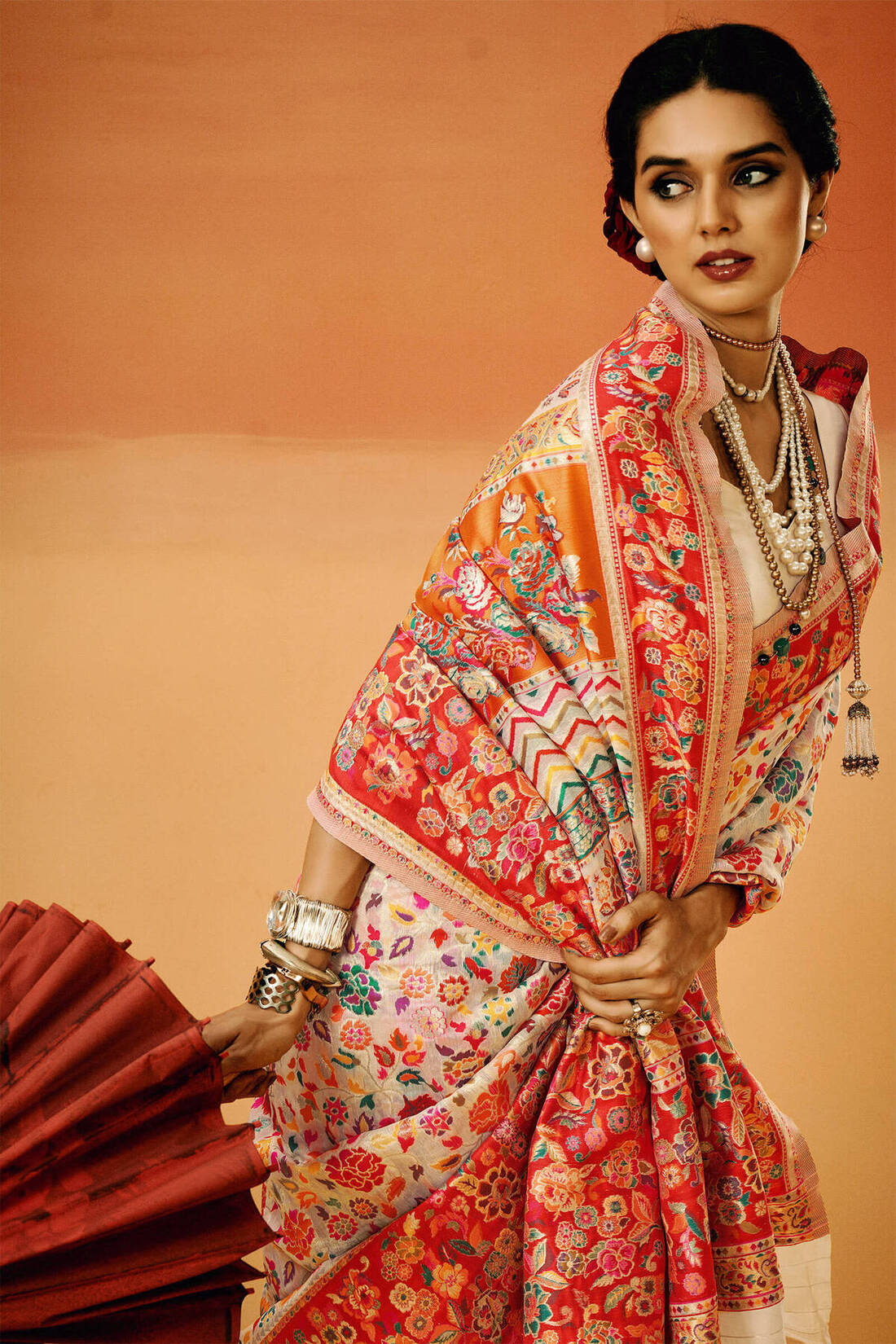 Tequila Beige Kashmiri Modal Pashmina Silk Saree