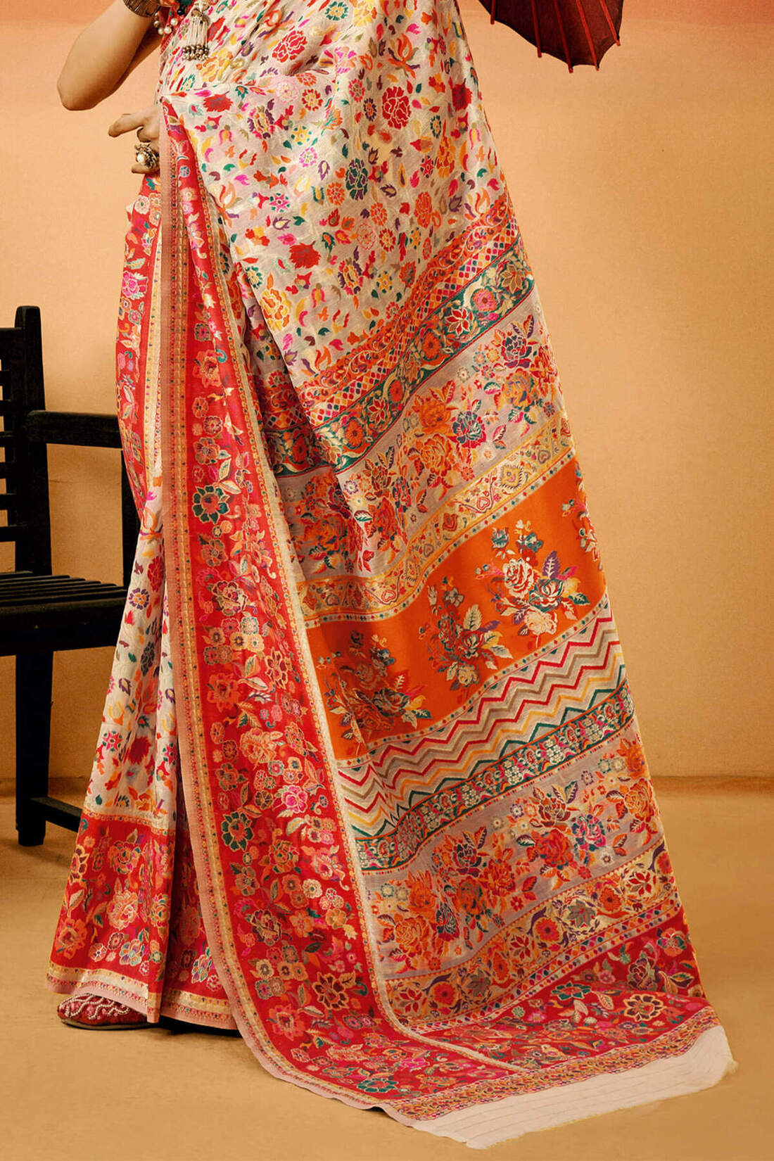 Tequila Beige Kashmiri Modal Pashmina Silk Saree