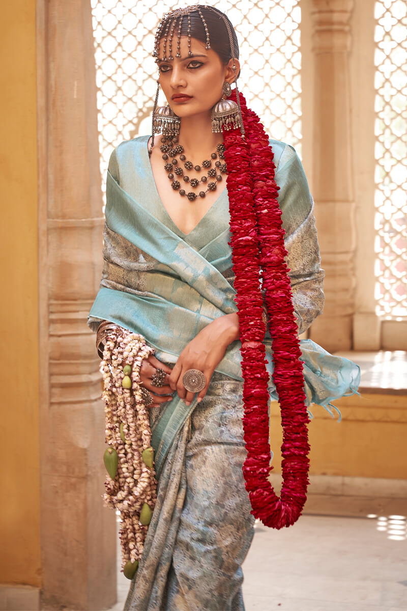 Thatch Beige Digital Printed Linen Silk Saree