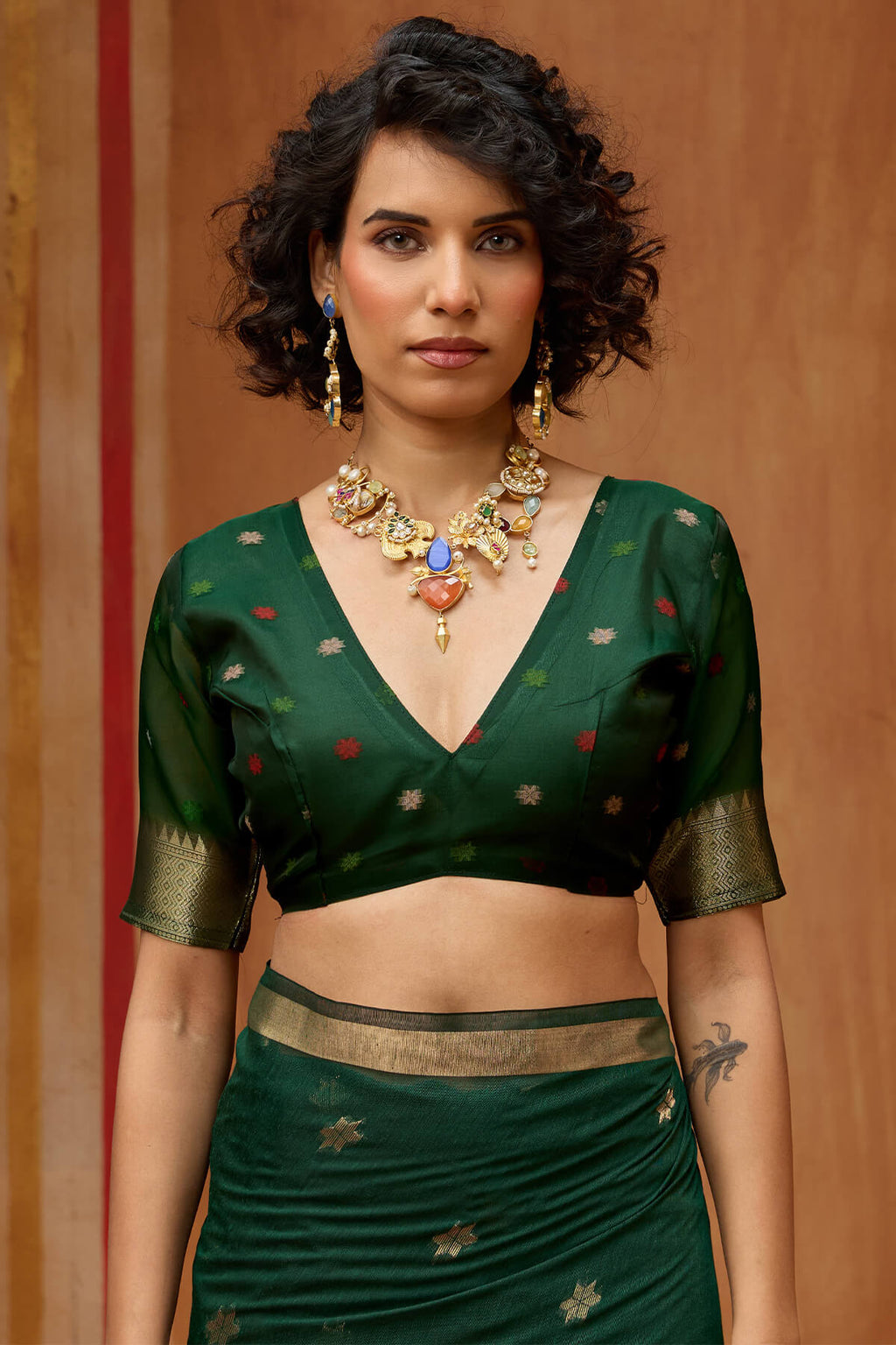Timber Green Handloom Munga Cotton Saree