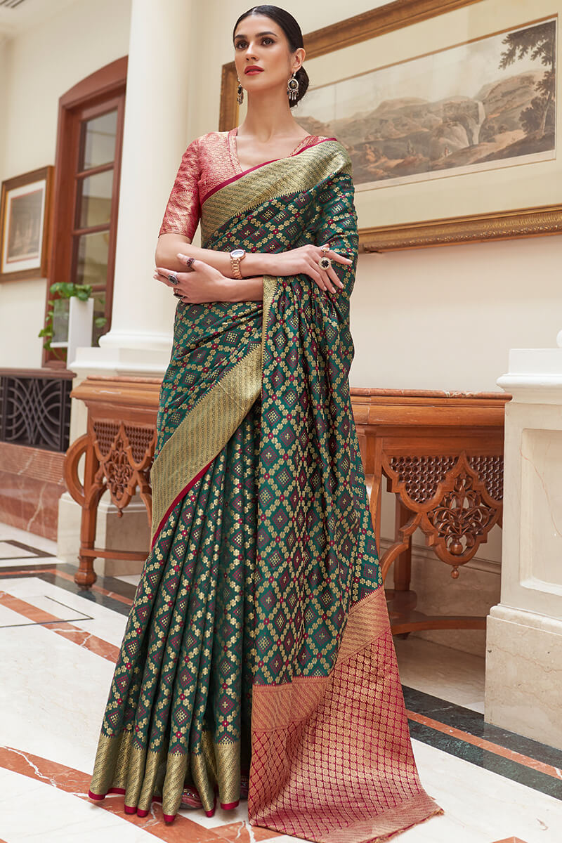 Timber Green Patola Silk Saree