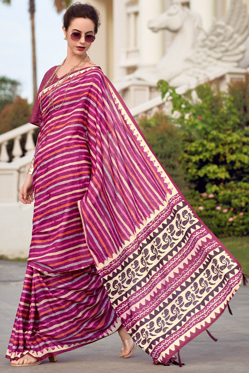 Tulip Pink Printed Mul cotton Saree