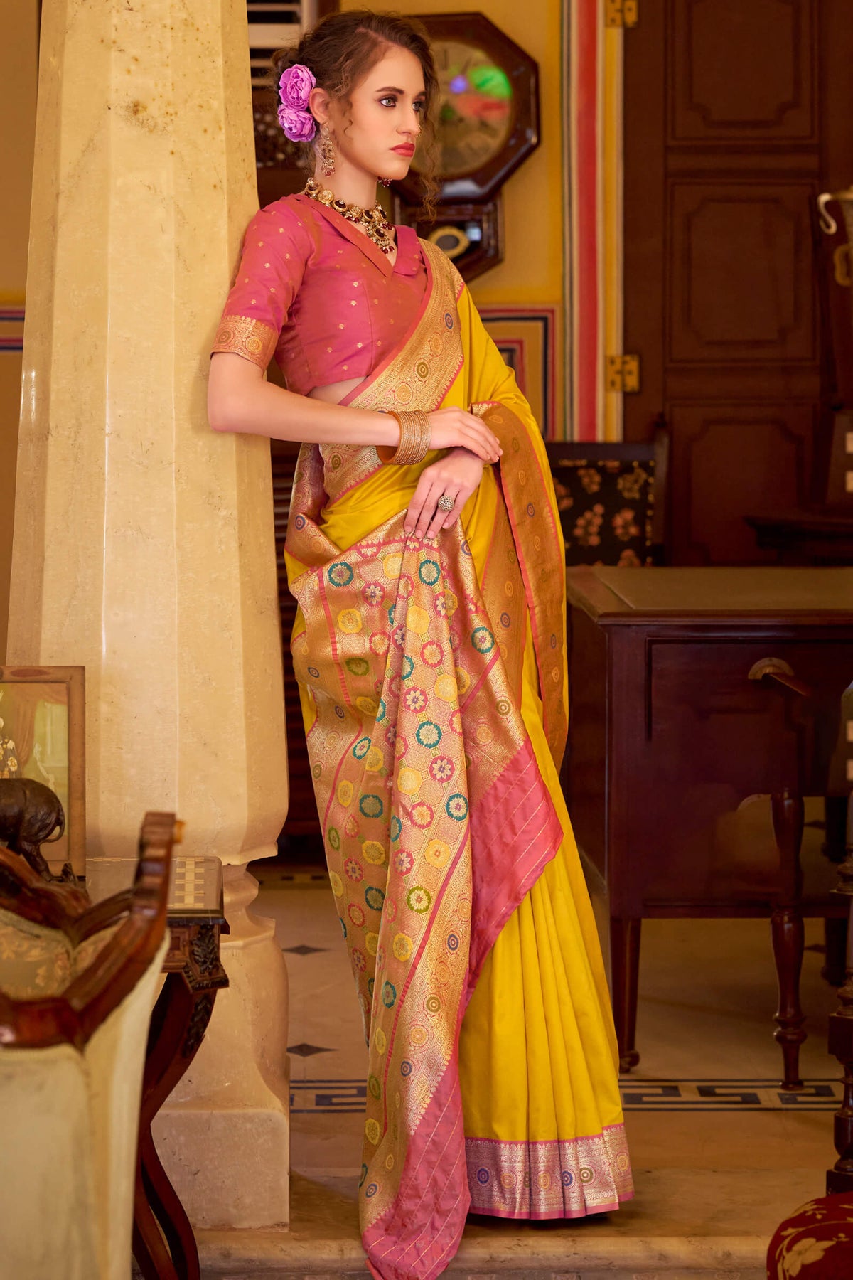 Tulip Yellow Soft Silk Saree