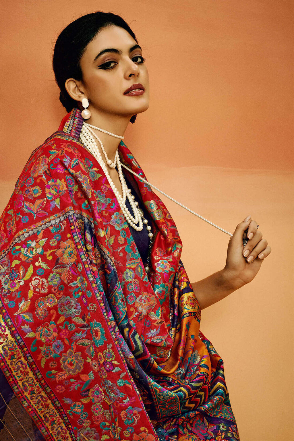 Tuna Blue Kashmiri Modal Pashmina Silk Saree