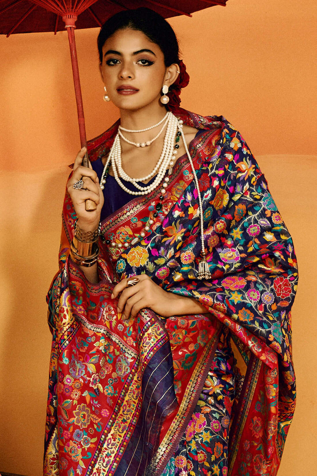 Tuna Blue Kashmiri Modal Pashmina Silk Saree