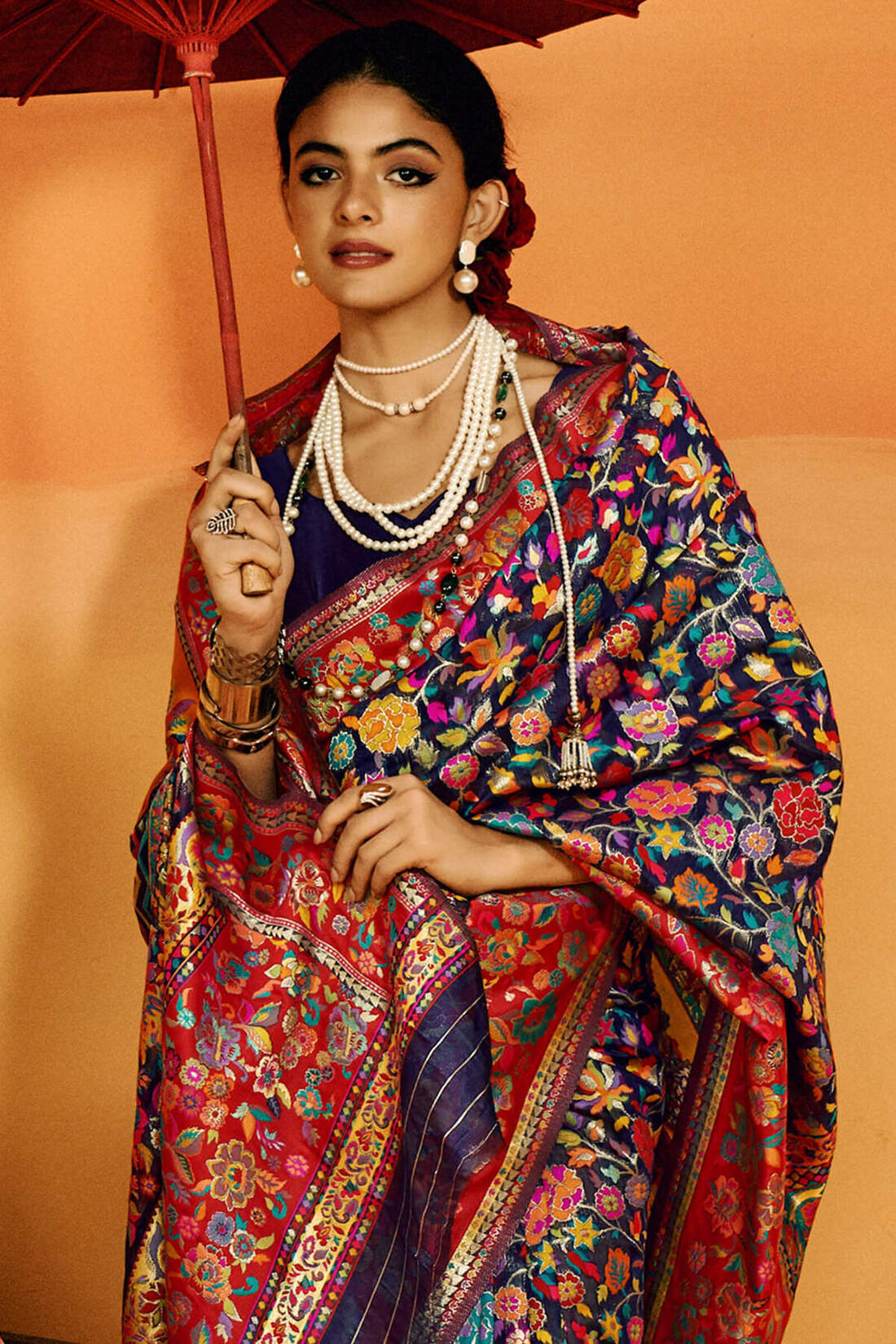 Tuna Blue Kashmiri Modal Pashmina Silk Saree
