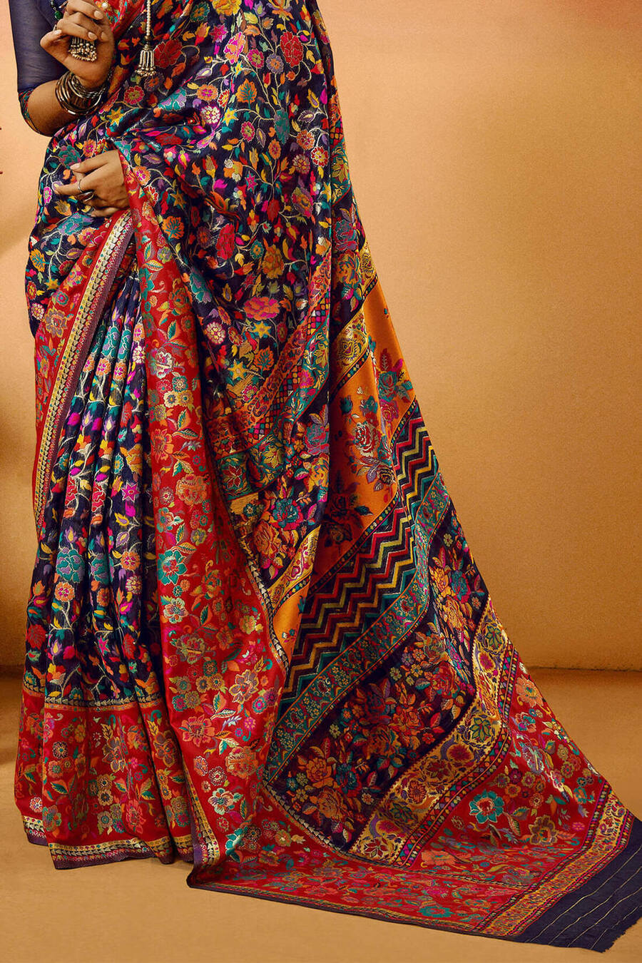Tuna Blue Kashmiri Modal Pashmina Silk Saree